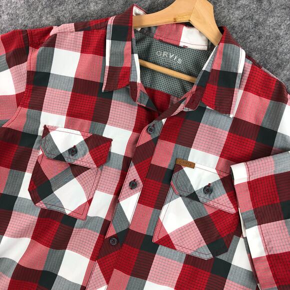 Orvis Mens Button-Up Shirt XXL Red Plaid Short Sleeve Fishing Outdoor Casual - Picture 1 of 10